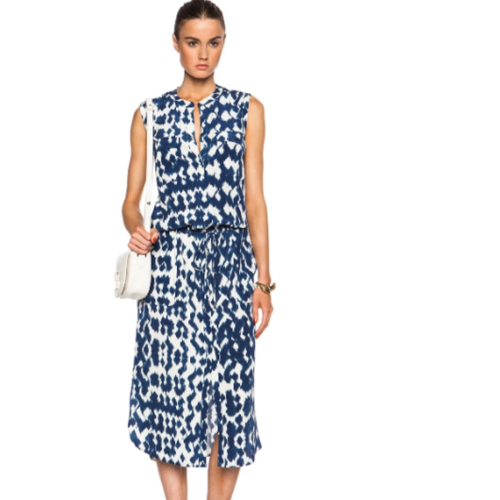 VInce Ikat Print Cargo Maxi Dress in Ink&Off White